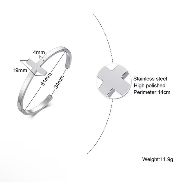 Cross Stainless Steel Bangle Bracelet Geometry Open Cuff Bangle for Men - Picture 3 of 4